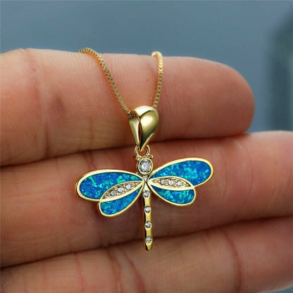 Gouden Libelle Ketting met Opale