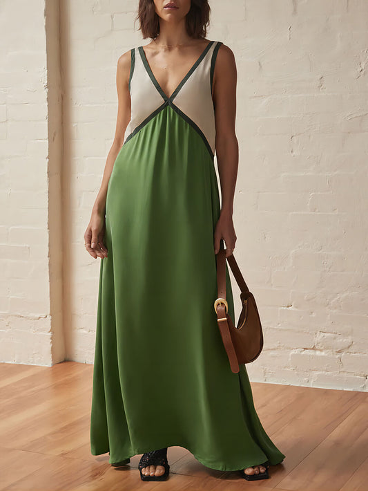 Splicing Chic V-hals Contrasterende Kleur Jurk