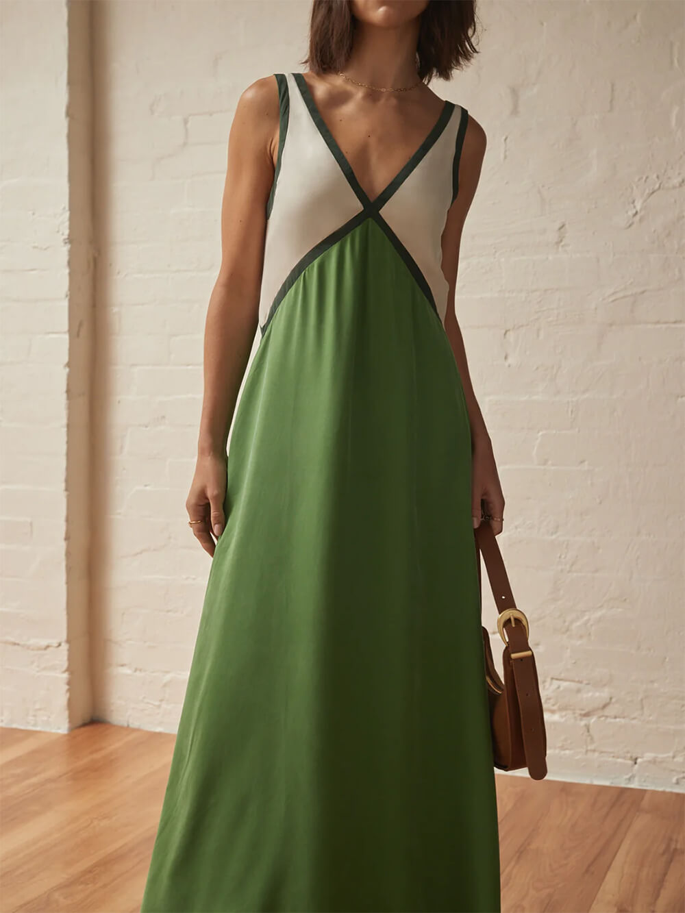 Splicing Chic V-hals Contrasterende Kleur Jurk