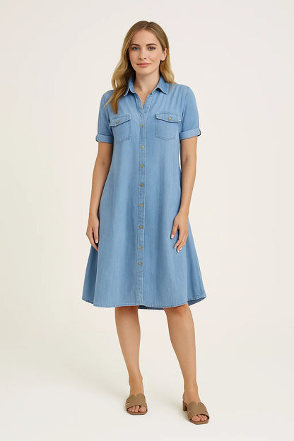 Jackie - midi-jurk met korte mouwen en knoopsluiting