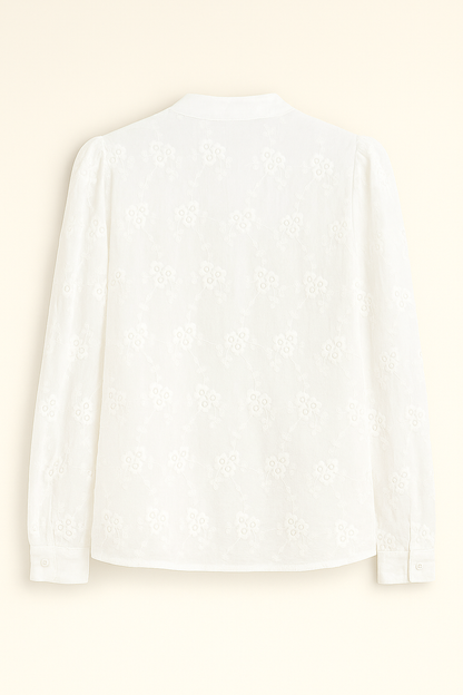 Kant Geborduurde Blouse - Lange Mouwen Ontwerp & Knopen Sluiting