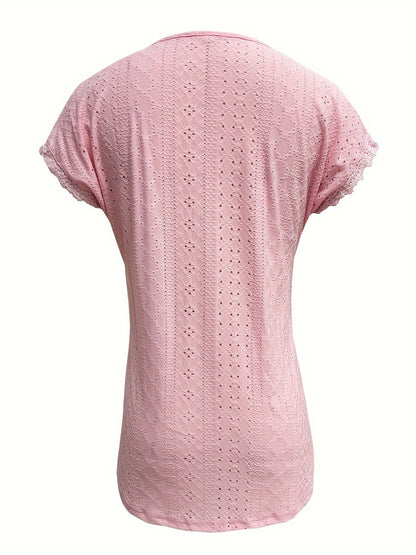 Kanten Trim V-Hals Blouse - Pullover Stijl & Losse Pasvorm