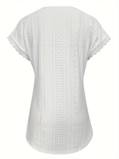 Kanten Trim V-Hals Blouse - Pullover Stijl & Losse Pasvorm