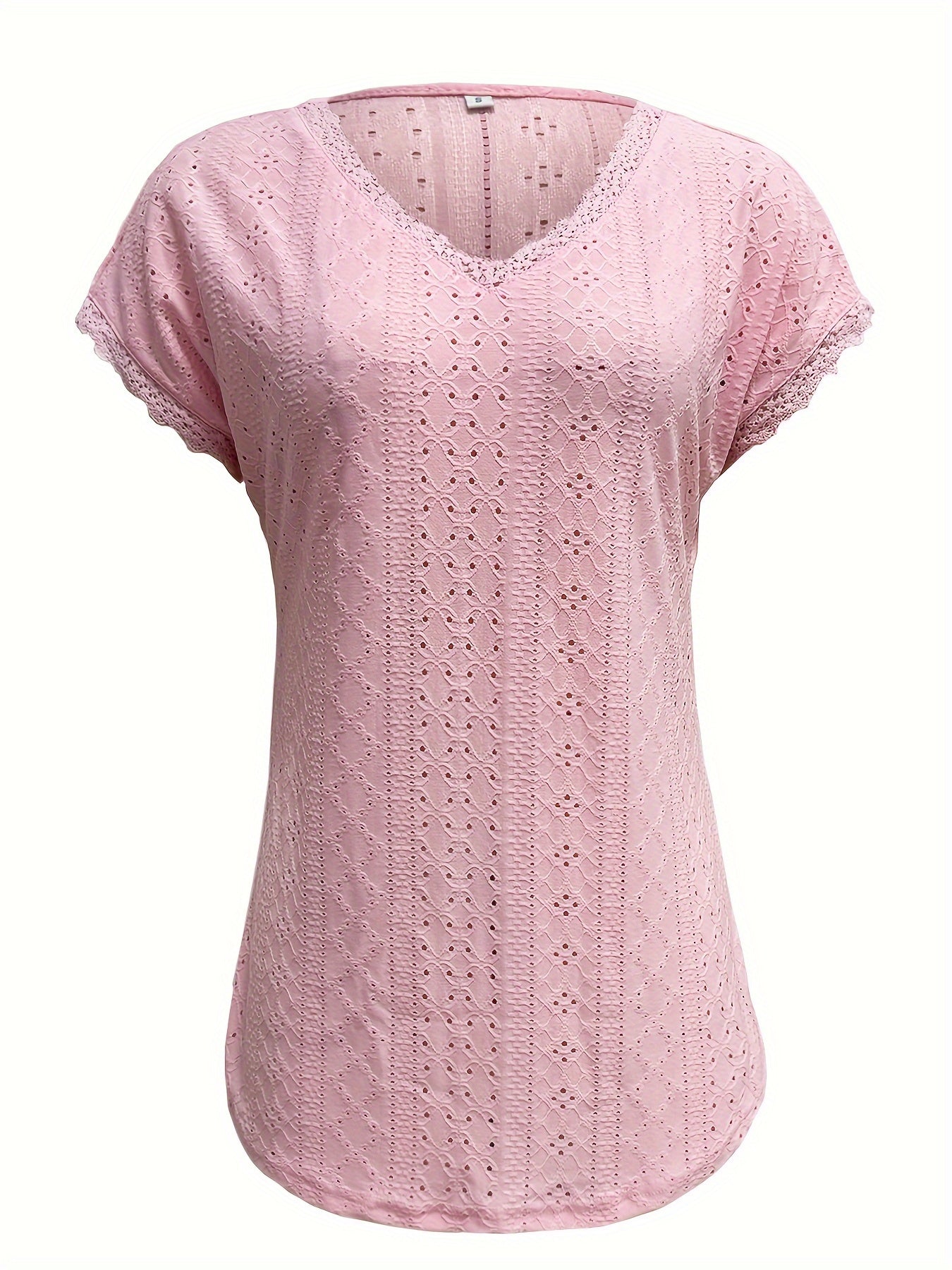 Kanten Trim V-Hals Blouse - Pullover Stijl & Losse Pasvorm