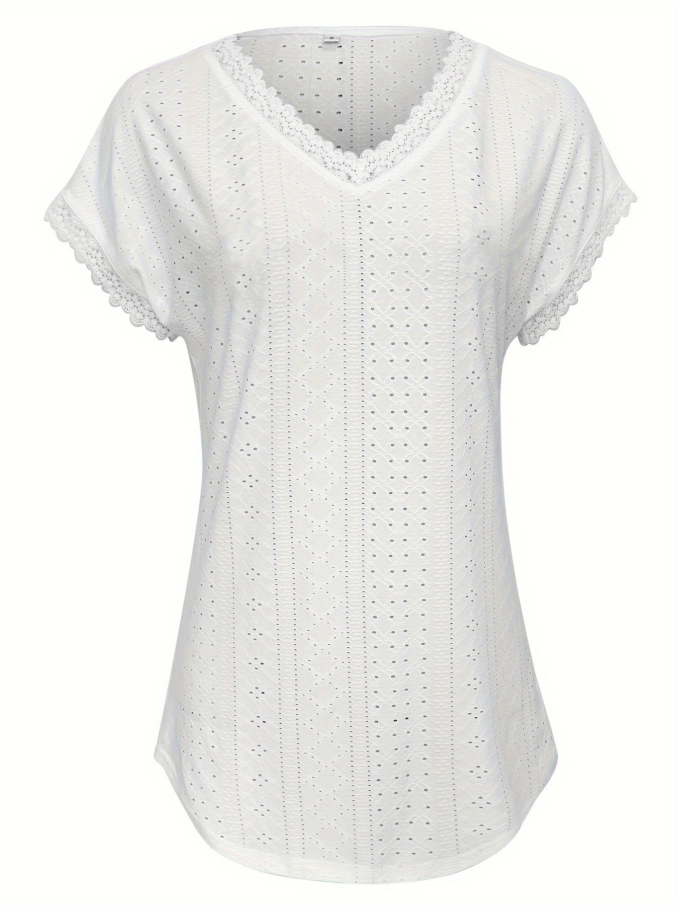 Kanten Trim V-Hals Blouse - Pullover Stijl & Losse Pasvorm