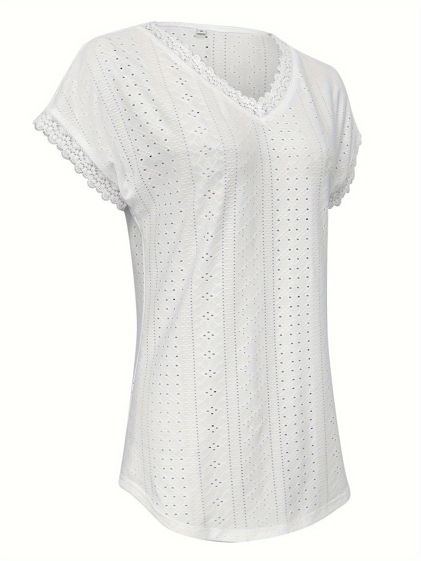 Kanten Trim V-Hals Blouse - Pullover Stijl & Losse Pasvorm