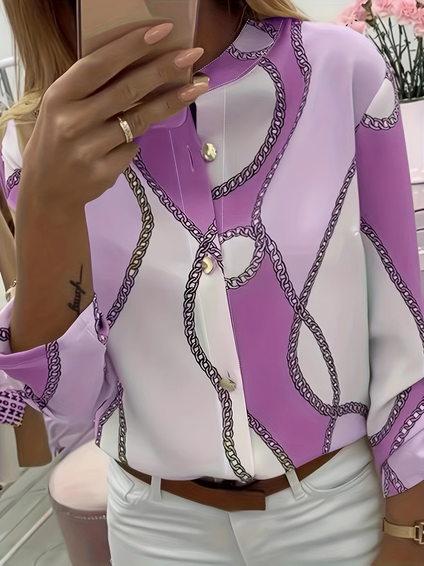 Kettingpatroon Blouse - Knopen Voor en Staande Kraag Design