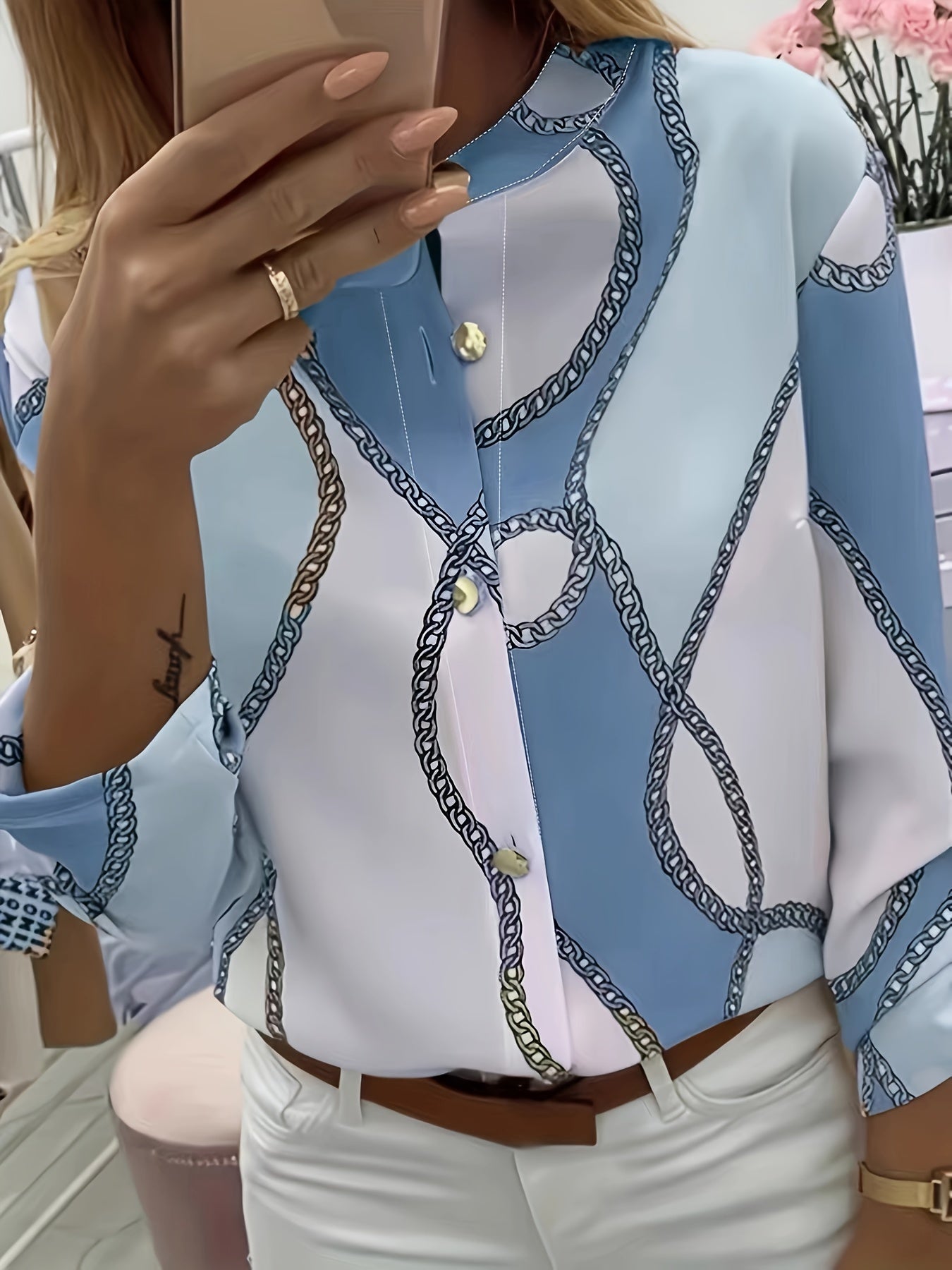 Kettingpatroon Blouse - Knopen Voor en Staande Kraag Design