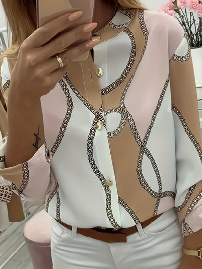 Kettingpatroon Blouse - Knopen Voor en Staande Kraag Design