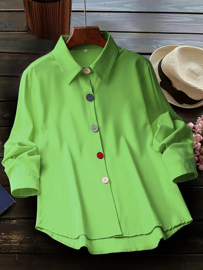 Kleurige Knopen Blouse - Lange Mouwen Ontwerp & Lichtgewicht Stof