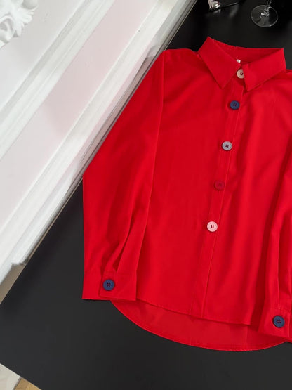 Kleurige Knopen Blouse - Lange Mouwen Ontwerp & Lichtgewicht Stof