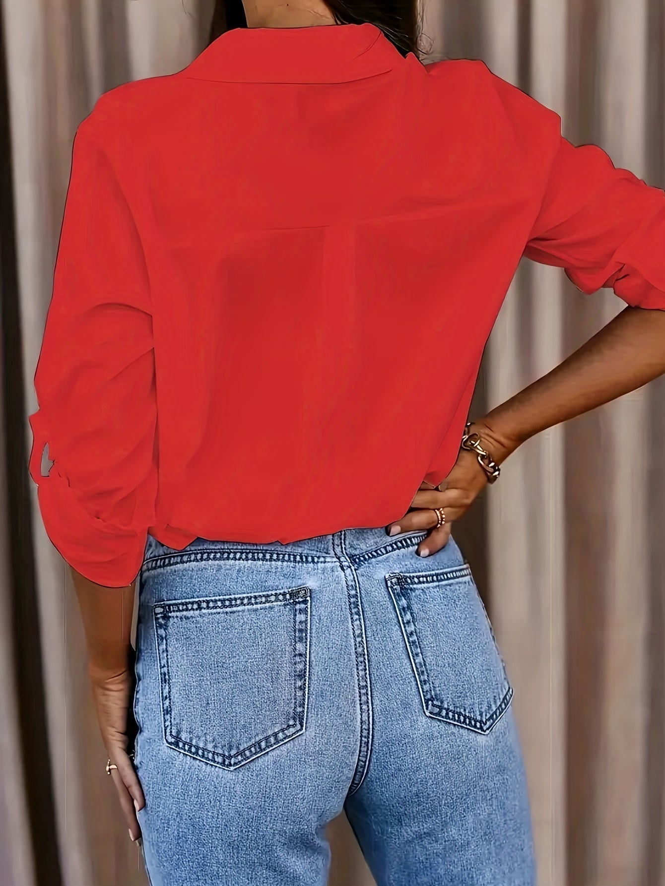 Knop Voor Shirt - Relaxed Fit & Opgerolde Mouwen Design