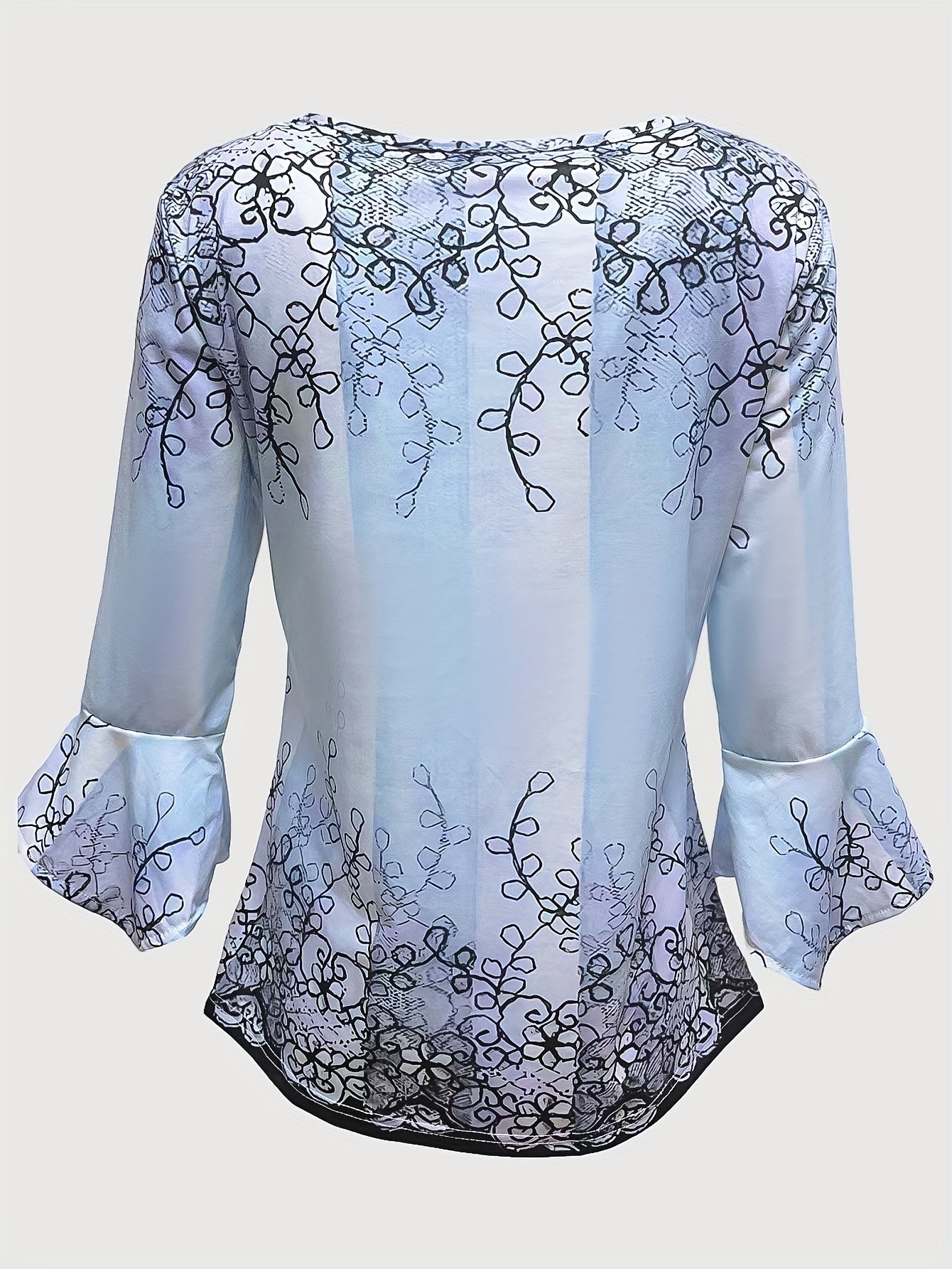 Knopen Bloemenprint Blouse - Rimpel Halve Mouwen & Casual Fit