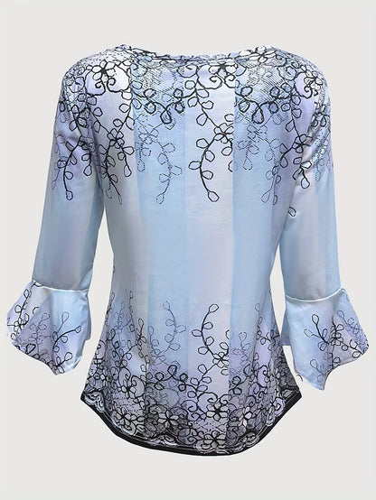 Knopen Bloemenprint Blouse - Rimpel Halve Mouwen & Casual Fit