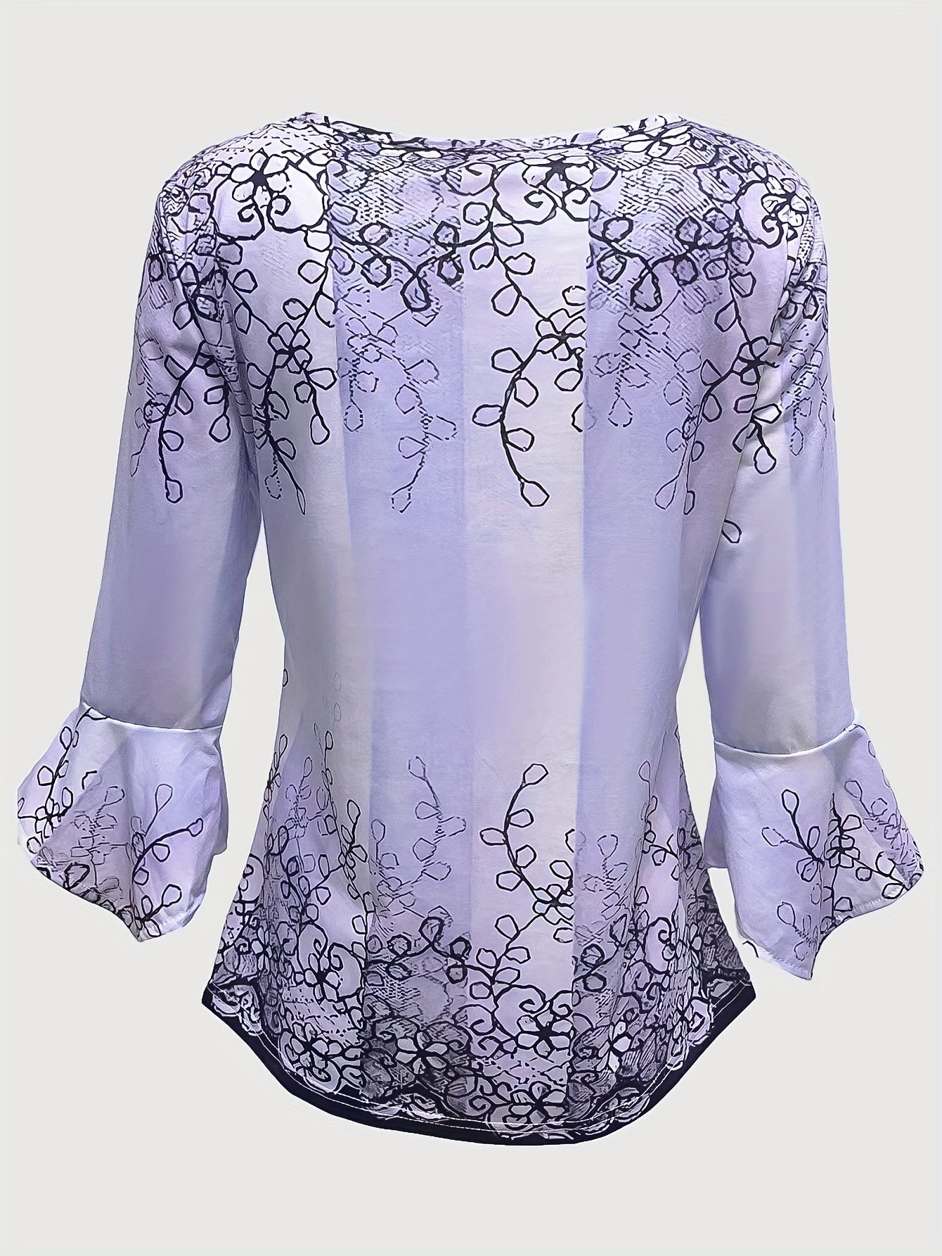 Knopen Bloemenprint Blouse - Rimpel Halve Mouwen & Casual Fit