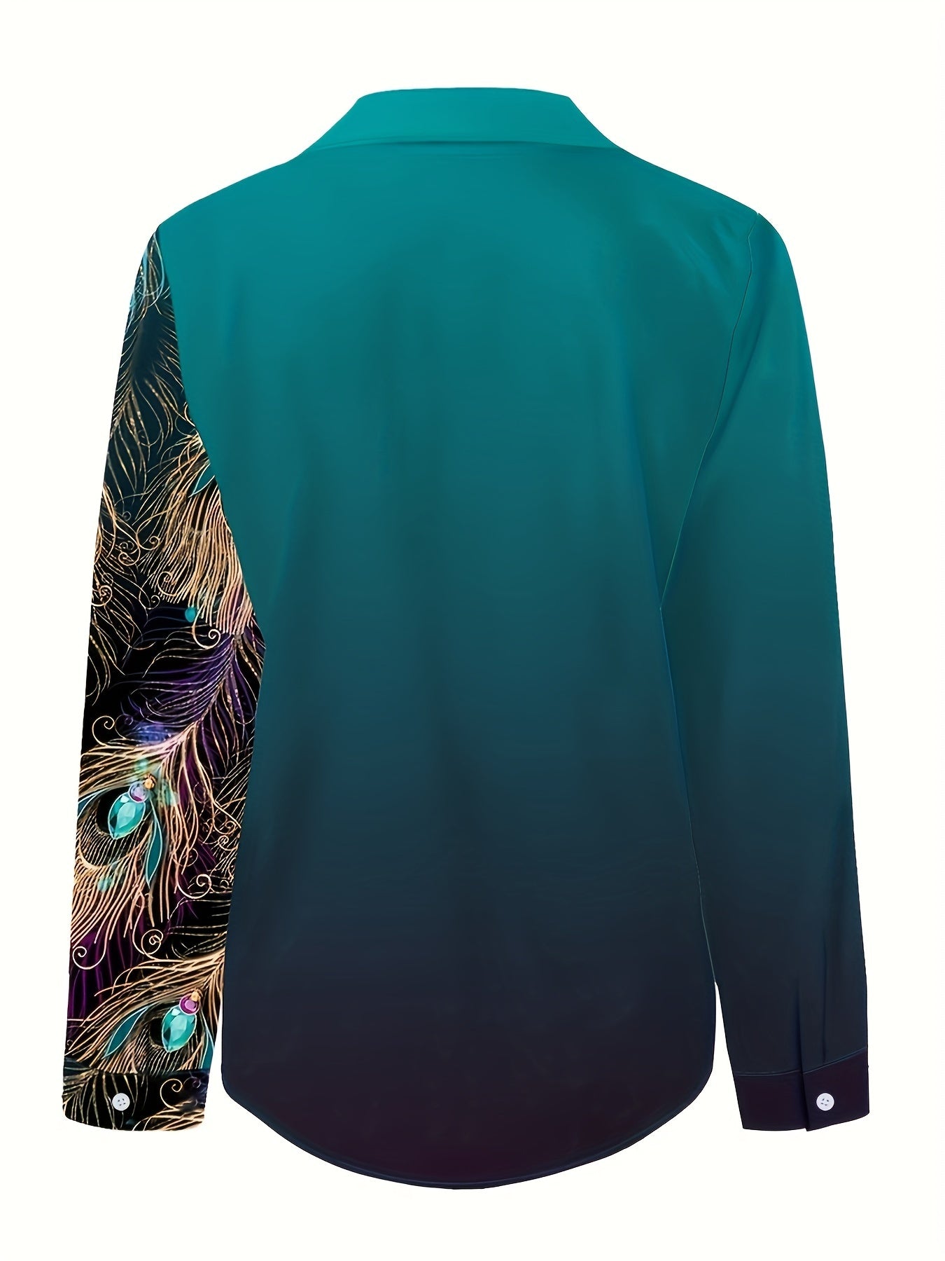 Knopen Voor Blouse - Pauwenprint & Reverskraag Ontwerp