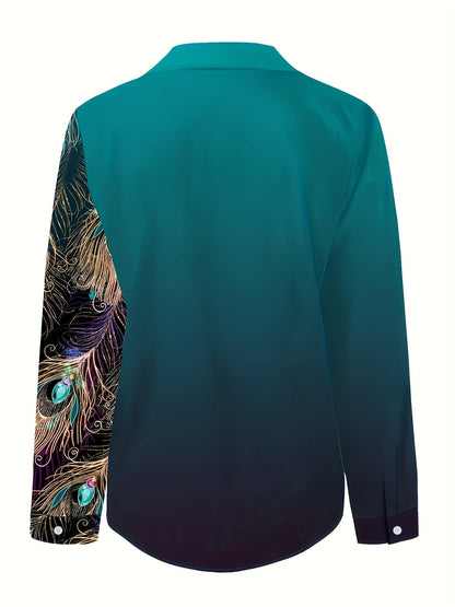 Knopen Voor Blouse - Pauwenprint & Reverskraag Ontwerp