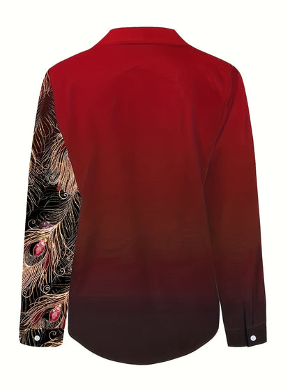 Knopen Voor Blouse - Pauwenprint & Reverskraag Ontwerp