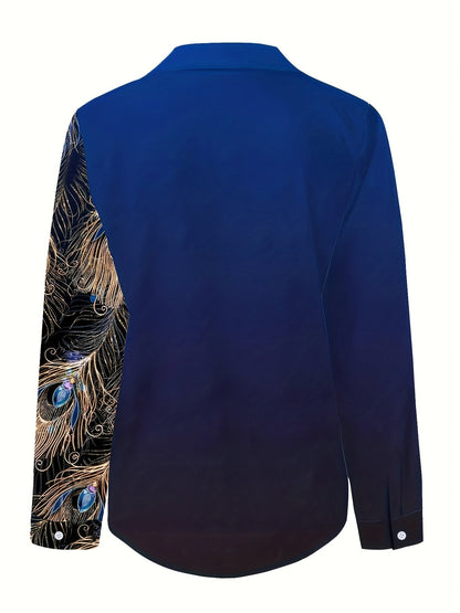 Knopen Voor Blouse - Pauwenprint & Reverskraag Ontwerp