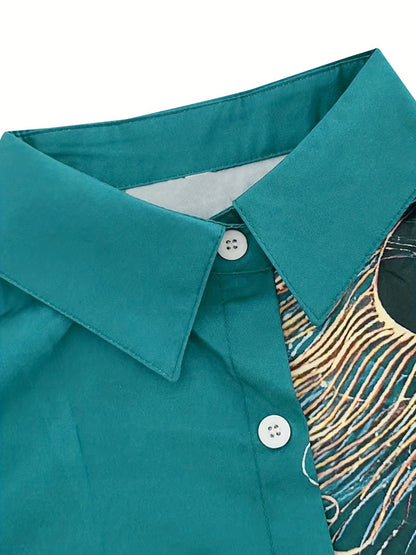 Knopen Voor Blouse - Pauwenprint & Reverskraag Ontwerp