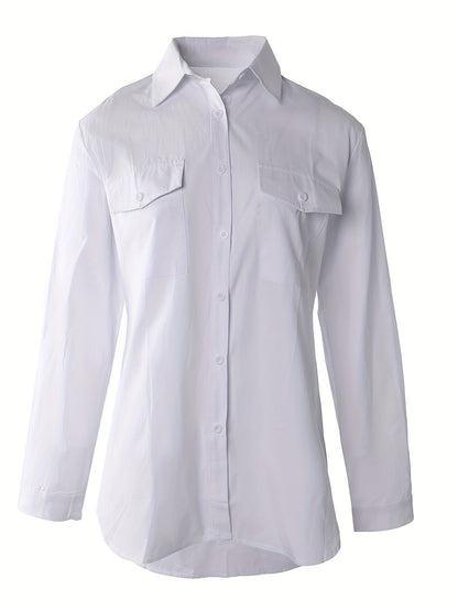Knopen Voorkant Lange Mouwen Shirt - Semi-Doorzichtig Stof & Revers Kraag