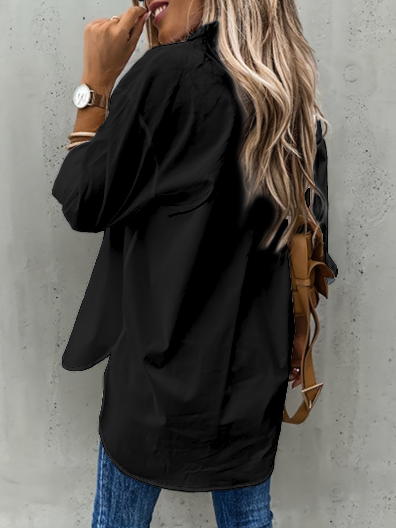 Knopen Voorkant Lange Mouwen Shirt - Semi-Doorzichtig Stof & Revers Kraag