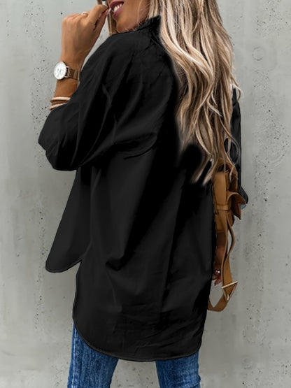 Knopen Voorkant Lange Mouwen Shirt - Semi-Doorzichtig Stof & Revers Kraag
