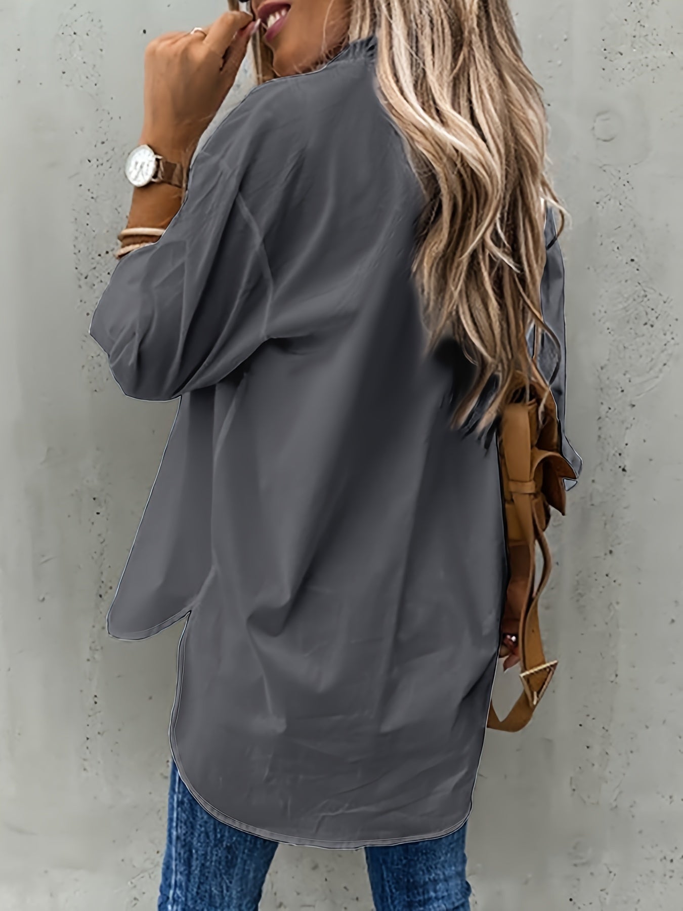 Knopen Voorkant Lange Mouwen Shirt - Semi-Doorzichtig Stof & Revers Kraag