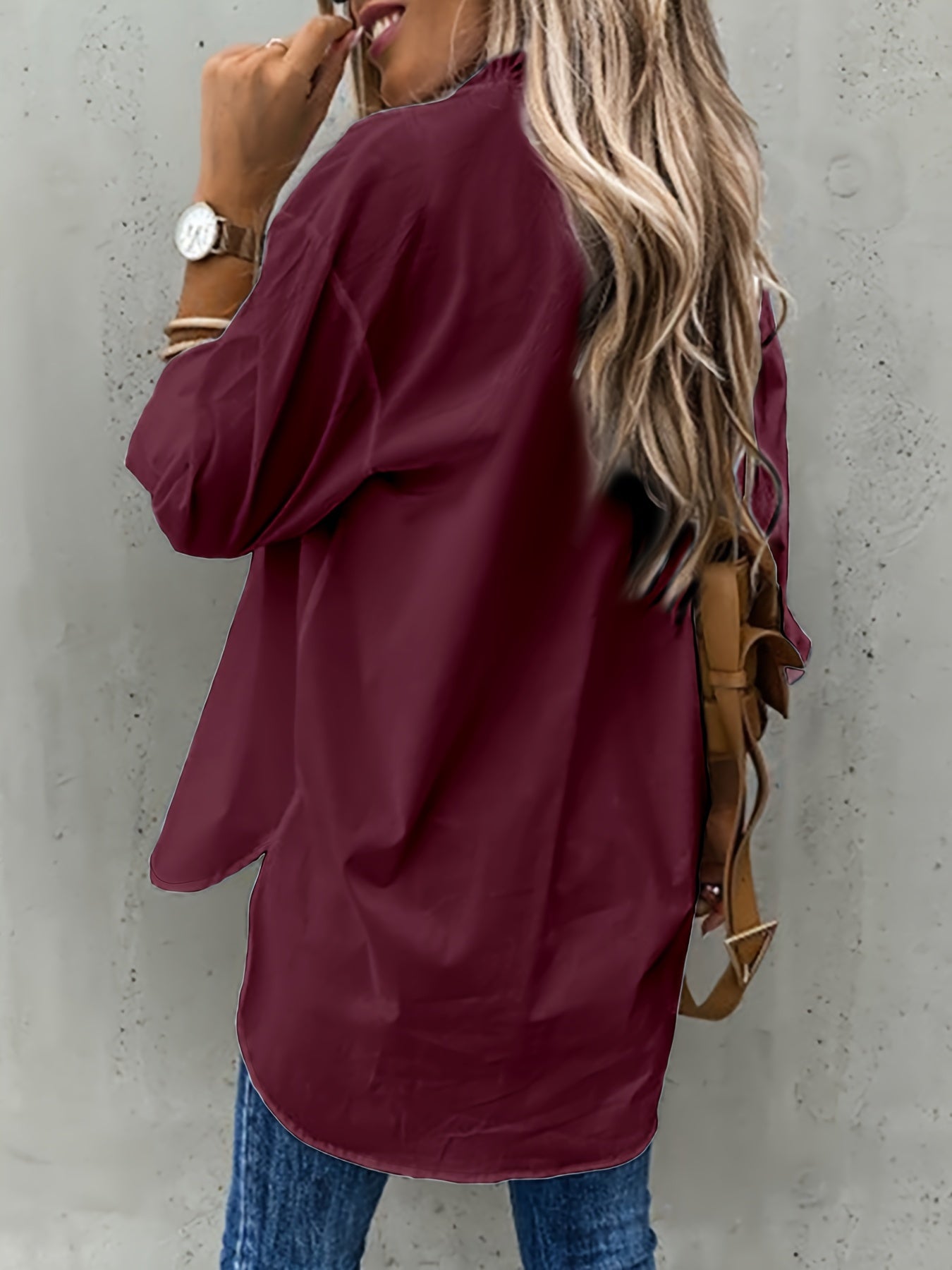 Knopen Voorkant Lange Mouwen Shirt - Semi-Doorzichtig Stof & Revers Kraag