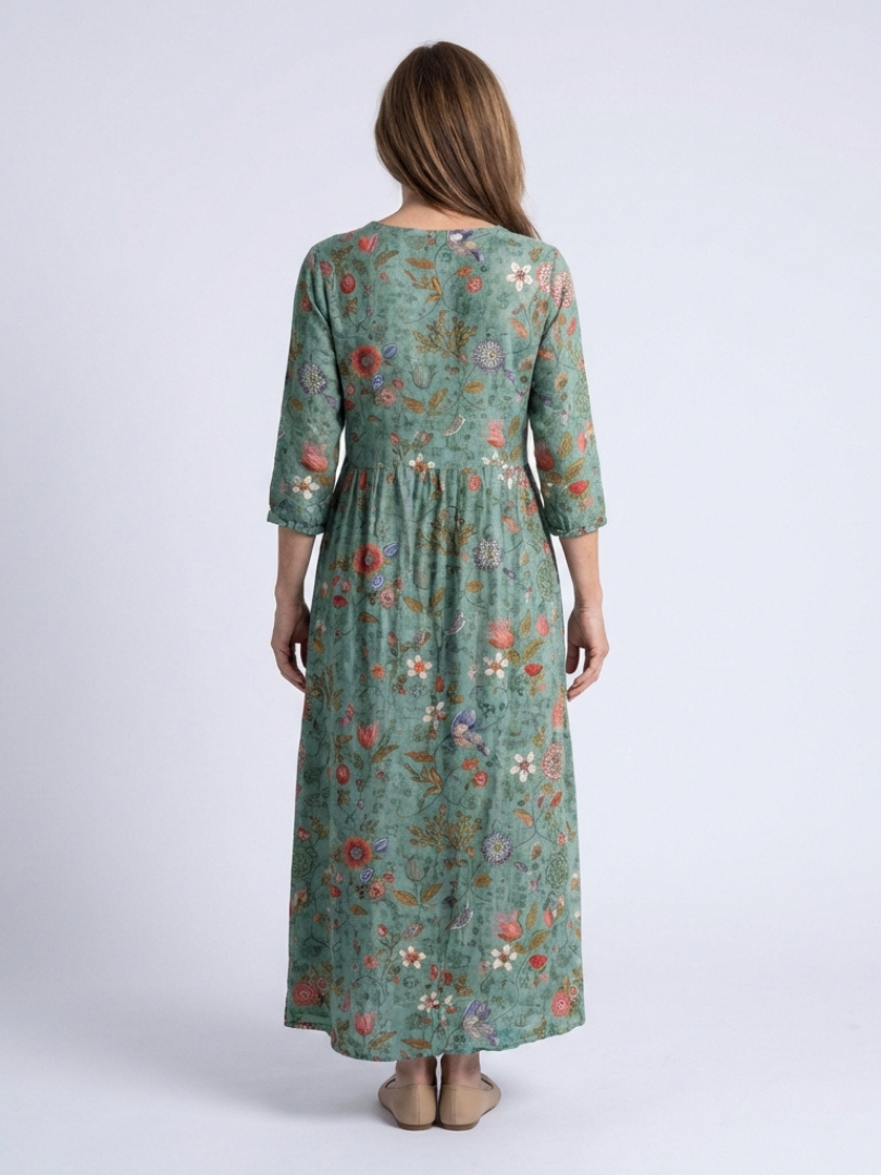 Marina | Maxi jurk met V-hals en bloemenprint met driekwartmouwen