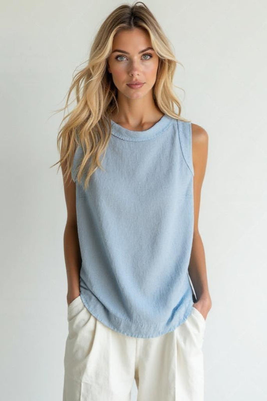Linnen Blouse Met Korte Mouwen en Ronde Hals: Zomerse Luchtigheid