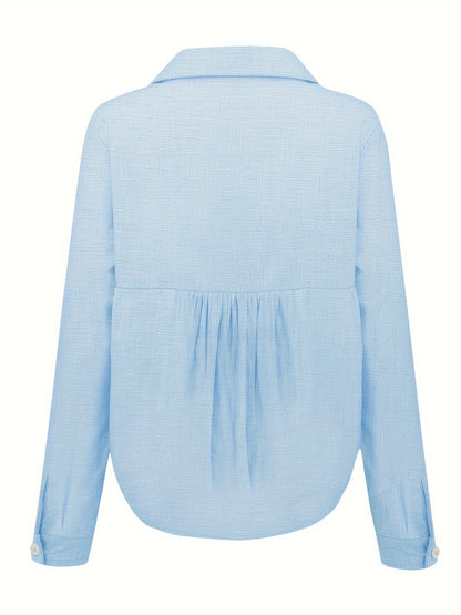 Linnenmix Lange Mouw Shirt - Knopen Voorzijde & Losse Blouse