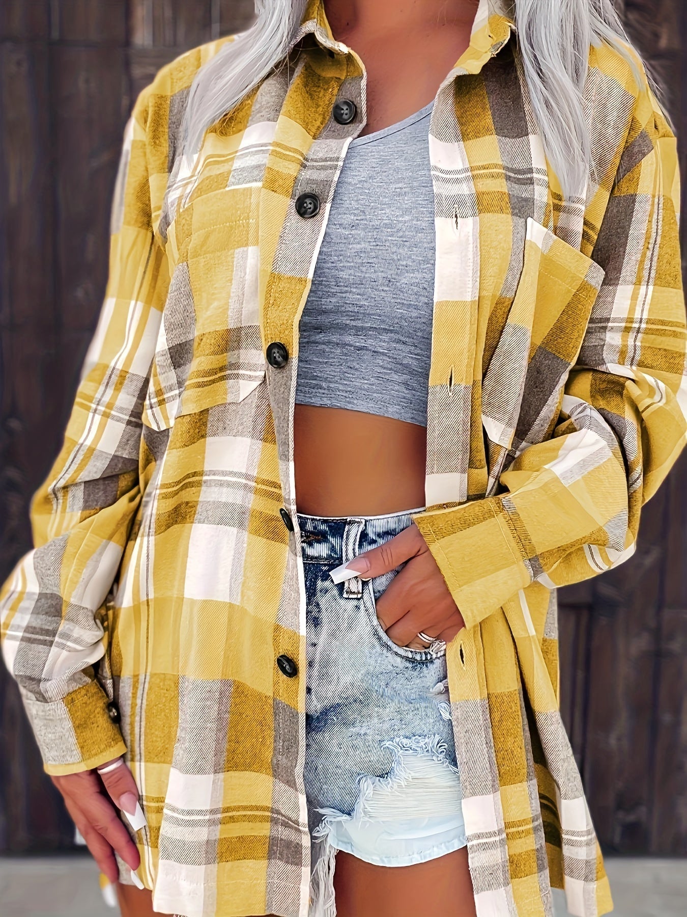 Luchtig Shirt - Gingham Ontwerp en Knopen Sluiting