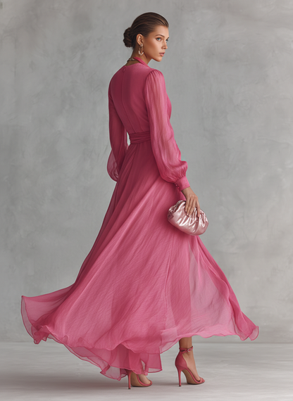 Rosa Chiffon Jurk V-Hals