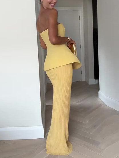 Elegante Tube Top Hoge Taille Plissé Rok Twee Delige Set
