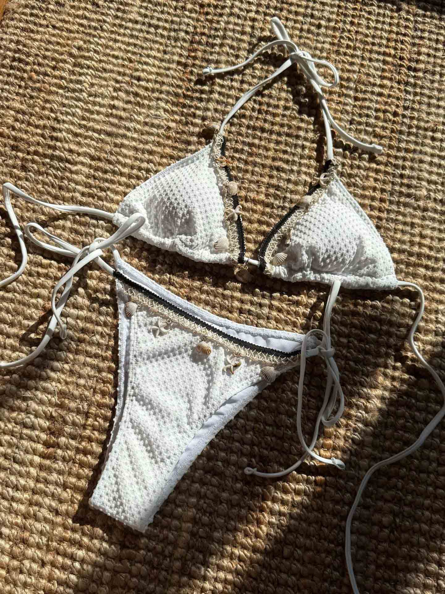 Kant Schelp Effen Kleur Twee-Delige Sexy Bikini Set