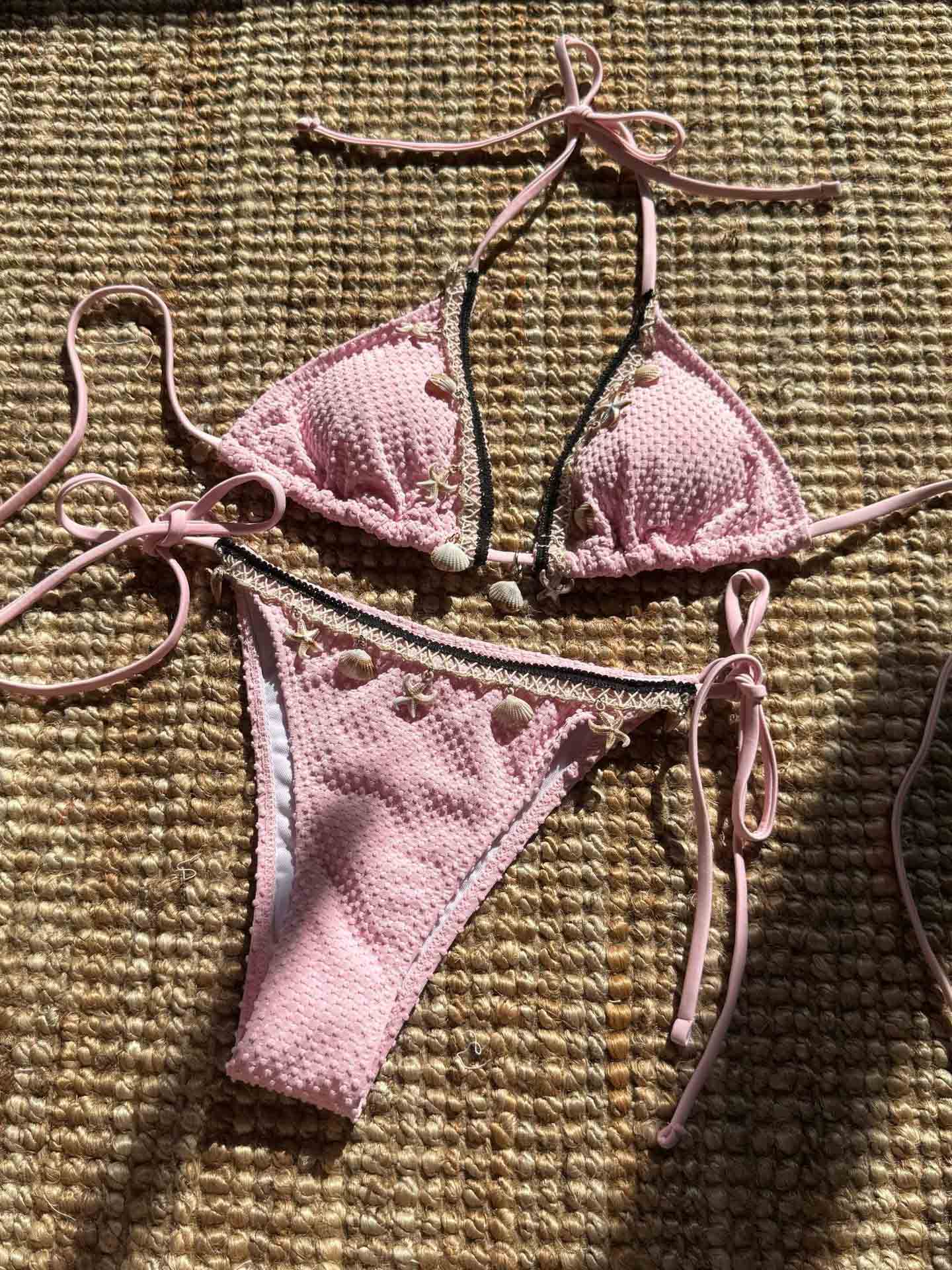 Kant Schelp Effen Kleur Twee-Delige Sexy Bikini Set