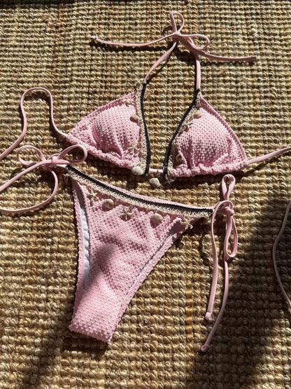 Kant Schelp Effen Kleur Twee-Delige Sexy Bikini Set