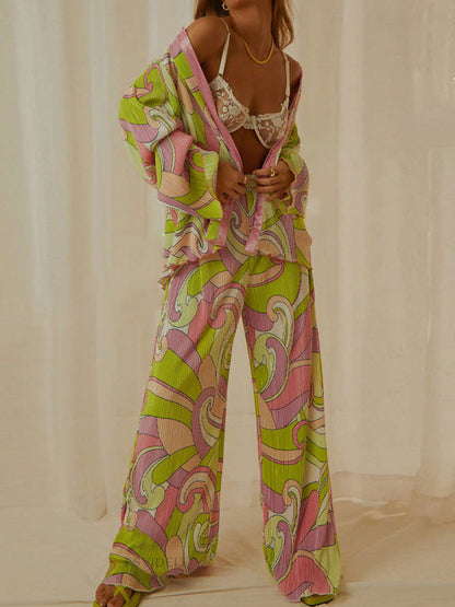 Unieke Geschilderde Print Plissé Loose Shirt