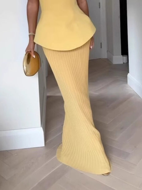 Elegante Tube Top Hoge Taille Plissé Rok Twee Delige Set