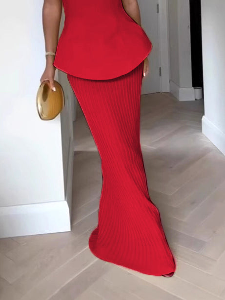Elegante Tube Top Hoge Taille Plissé Rok Twee Delige Set