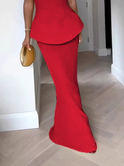 Elegante Tube Top Hoge Taille Plissé Rok Twee Delige Set