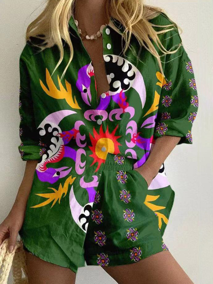 Unieke Abstracte Print Lape Shorts En Shirt Twee-delige Set