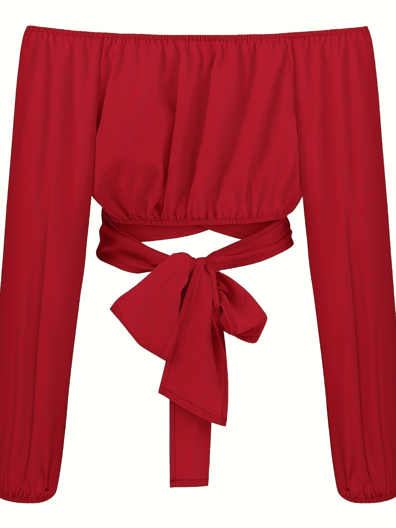 Off-Shoulder Tie Back Crop Blouse - Lange Mouwen en Comfortabele Pasvorm