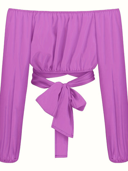 Off-Shoulder Tie Back Crop Blouse - Lange Mouwen en Comfortabele Pasvorm