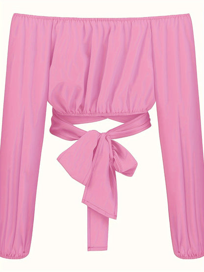 Off-Shoulder Tie Back Crop Blouse - Lange Mouwen en Comfortabele Pasvorm