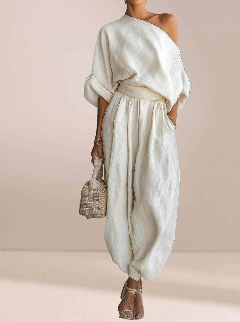 Lisa | Zachte Off-Shoulder Top en Tapered Broek Set
