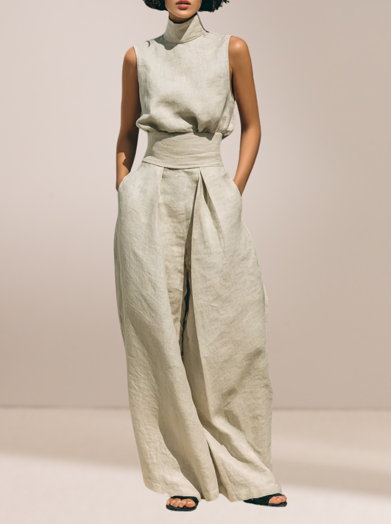 Aurora | Gouden Linnen Wijde-Broek Set