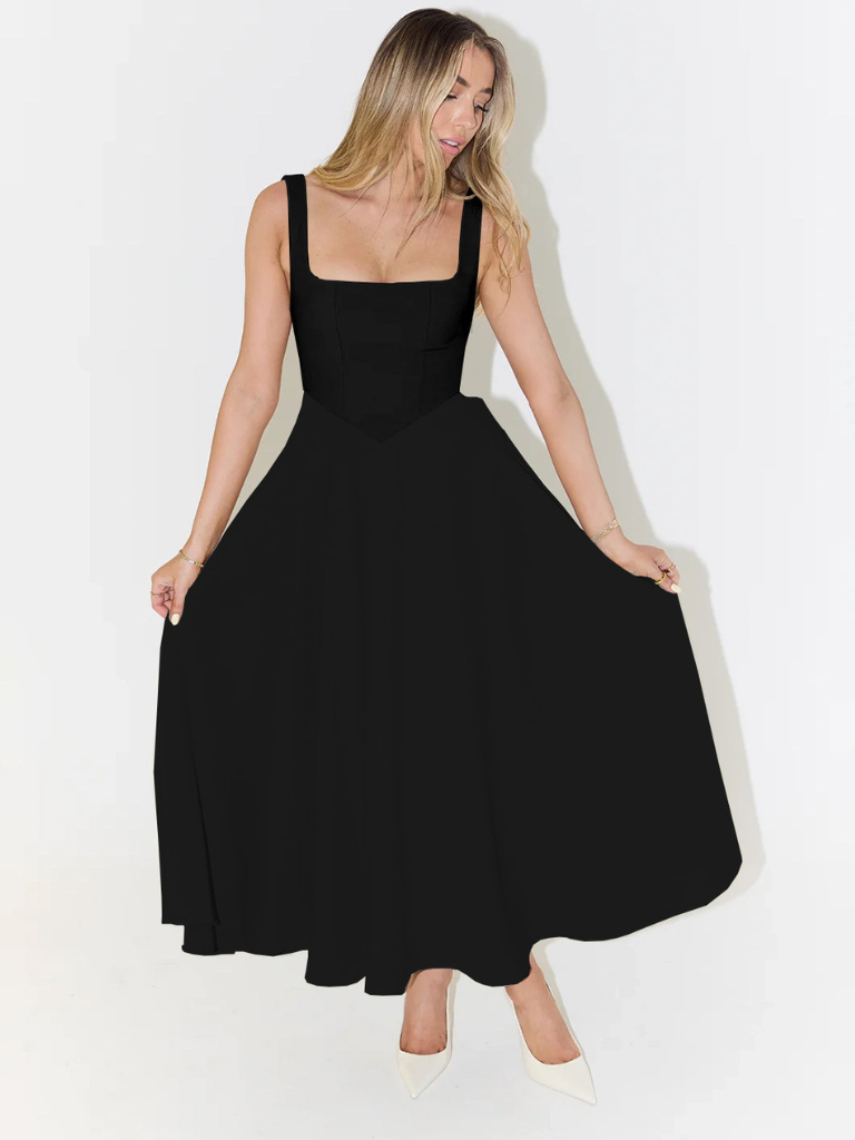 JULIA | Elegante Midi-jurk met vierkant decolleté