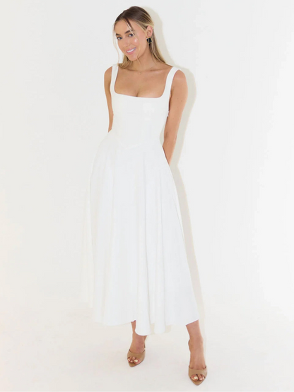 JULIA | Elegante Midi-jurk met vierkant decolleté